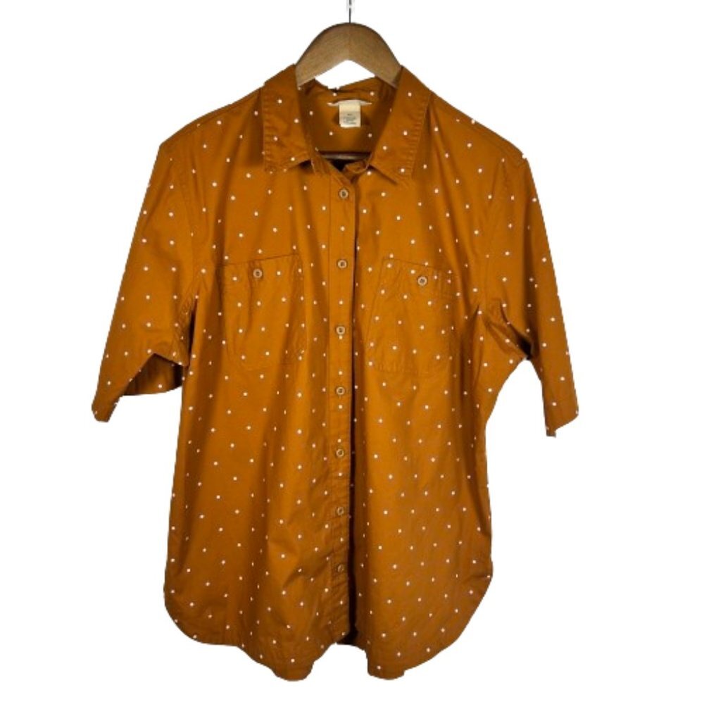 Duluth Trading Co Womens Top Button Up Polka Dot Camp Shirt Size Extra Large
